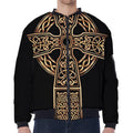 Gold Celtic Knot Cross Print Zip Sleeve Bomber Jacket
