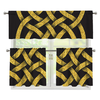 Gold Celtic Knot Symbol Print 3 Piece Kitchen Curtains