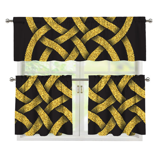 Gold Celtic Knot Symbol Print 3 Piece Kitchen Curtains