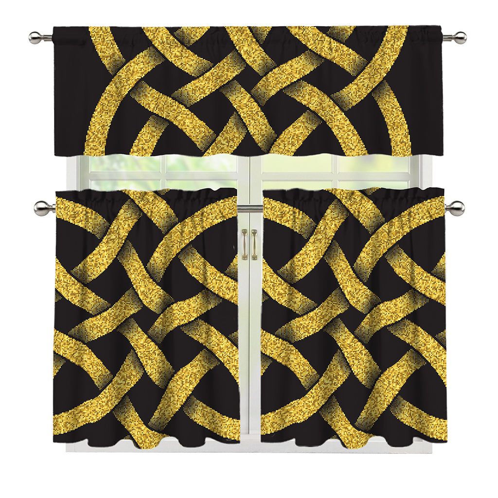 Gold Celtic Knot Symbol Print 3 Piece Kitchen Curtains