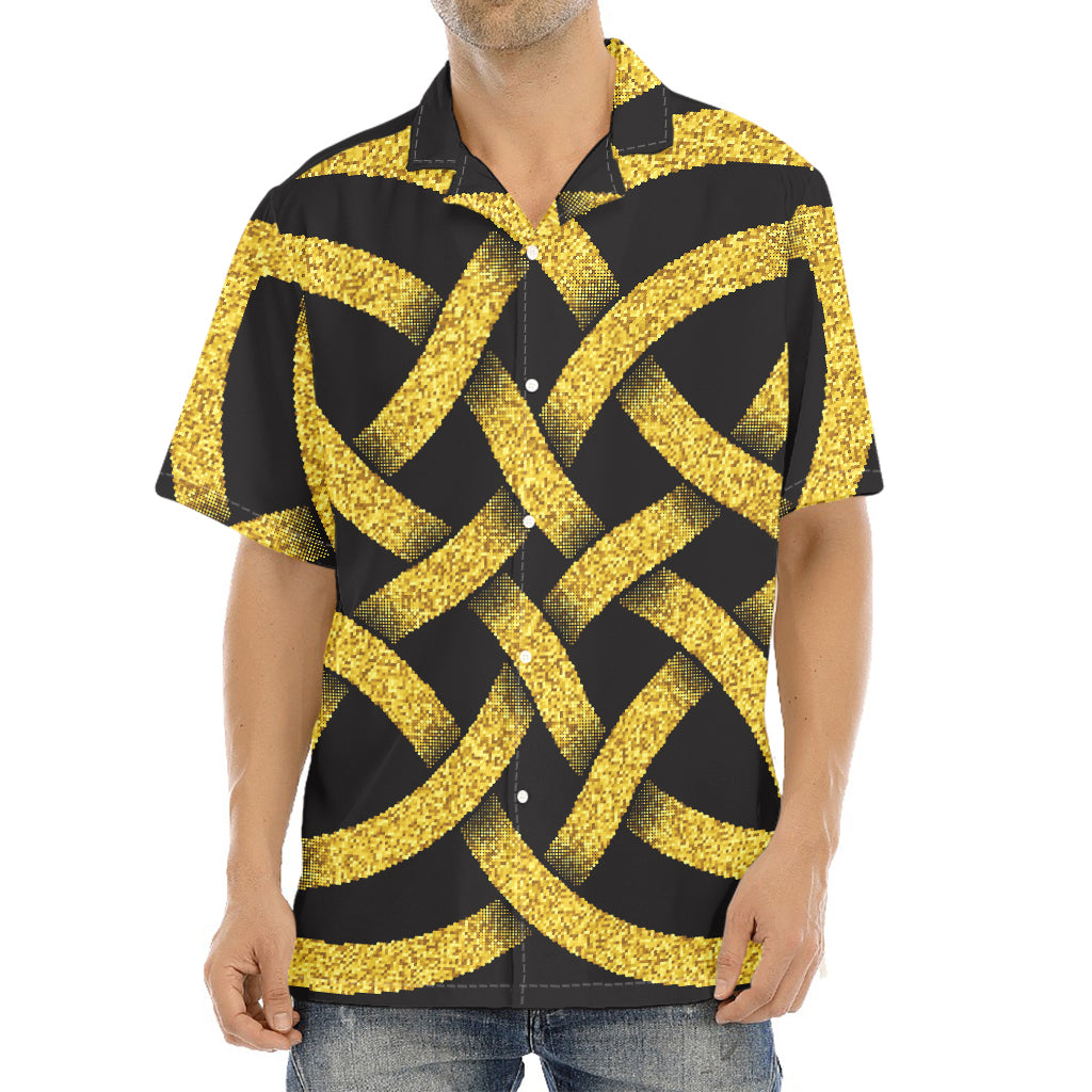 Gold Celtic Knot Symbol Print Aloha Shirt
