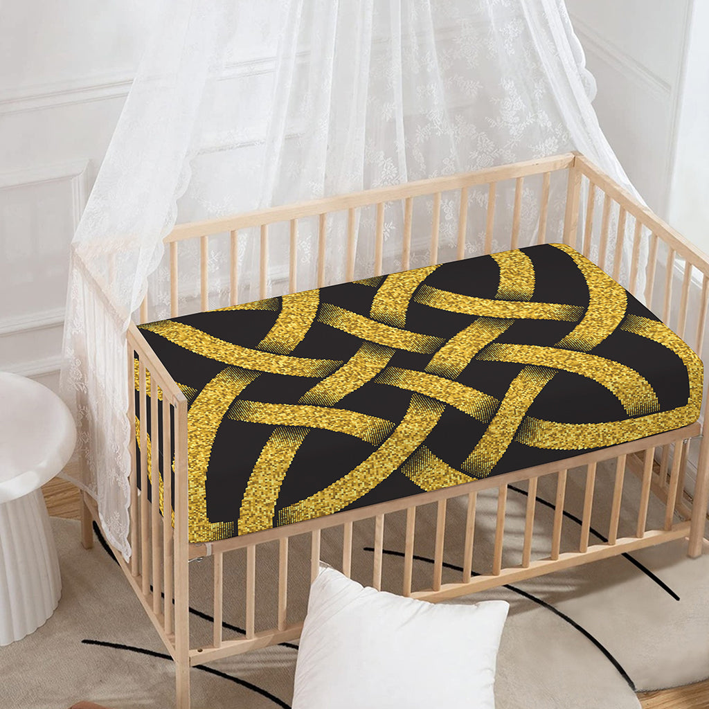 Gold Celtic Knot Symbol Print Baby Crib Sheet