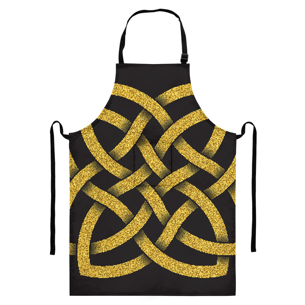 Gold Celtic Knot Symbol Print Bib Apron With Pocket