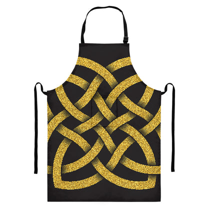 Gold Celtic Knot Symbol Print Bib Apron With Pocket