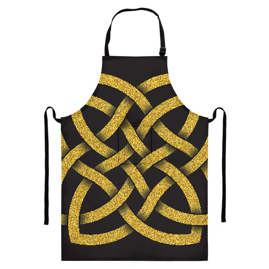 Gold Celtic Knot Symbol Print Bib Apron With Pocket