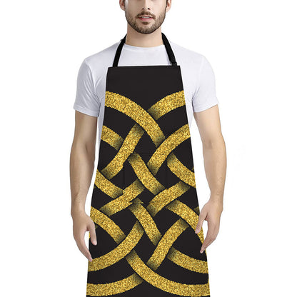 Gold Celtic Knot Symbol Print Bib Apron With Pocket
