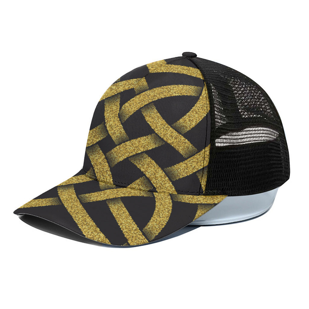 Gold Celtic Knot Symbol Print Black Mesh Trucker Cap