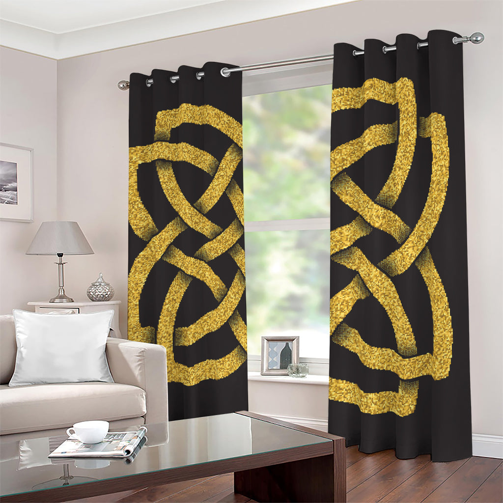 Gold Celtic Knot Symbol Print Blackout Grommet Curtains