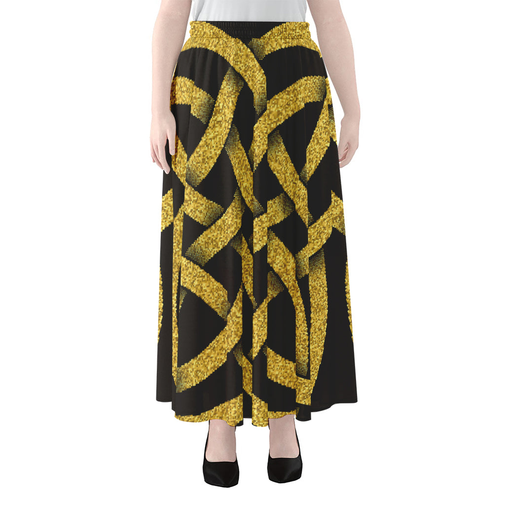 Gold Celtic Knot Symbol Print Chiffon Maxi Skirt