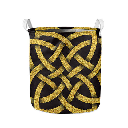 Gold Celtic Knot Symbol Print Collapsible Laundry Basket