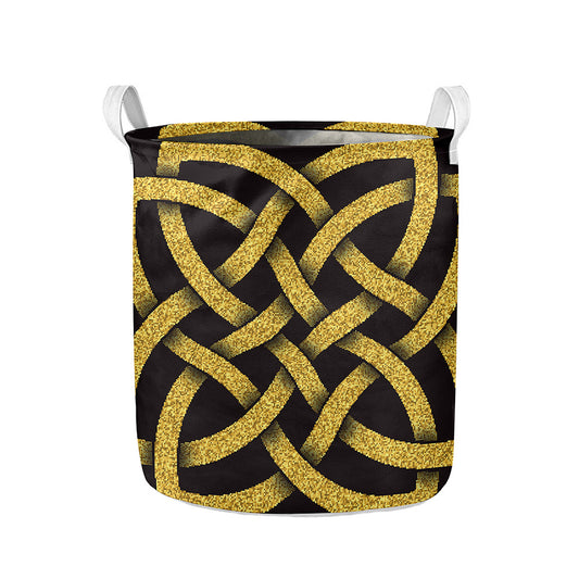 Gold Celtic Knot Symbol Print Collapsible Laundry Basket