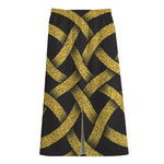 Gold Celtic Knot Symbol Print Cotton Front Slit Maxi Skirt