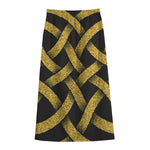 Gold Celtic Knot Symbol Print Cotton Front Slit Maxi Skirt