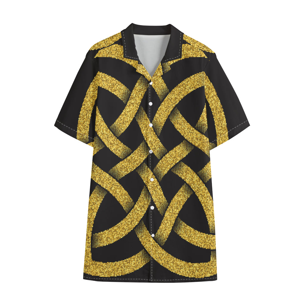 Gold Celtic Knot Symbol Print Cotton Hawaiian Shirt
