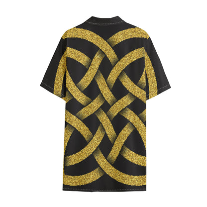 Gold Celtic Knot Symbol Print Cotton Hawaiian Shirt