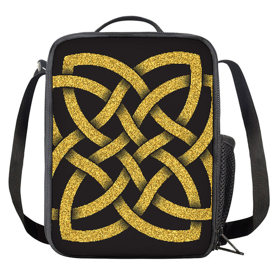Gold Celtic Knot Symbol Print Crossbody Lunch Bag