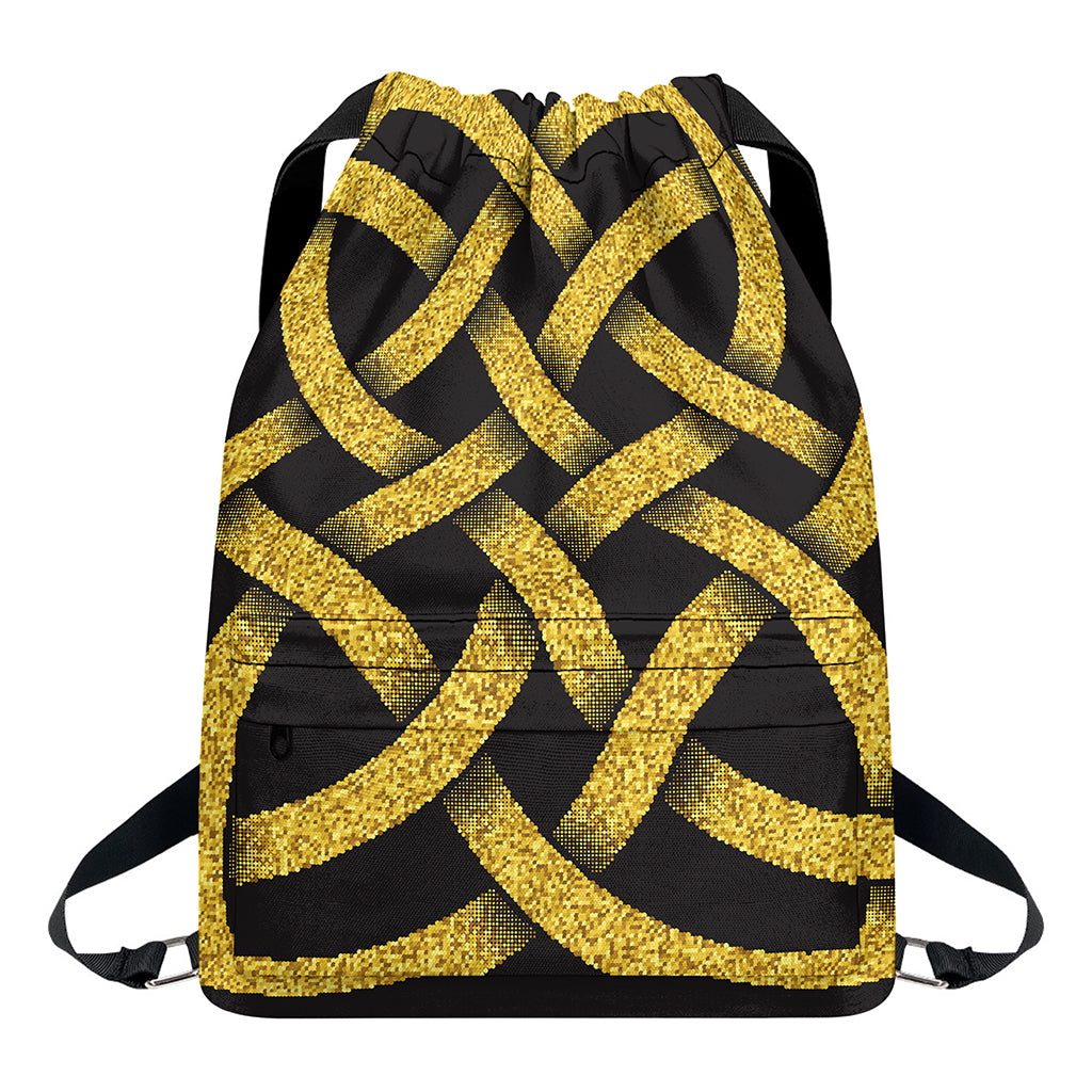 Gold Celtic Knot Symbol Print Drawstring Backpack
