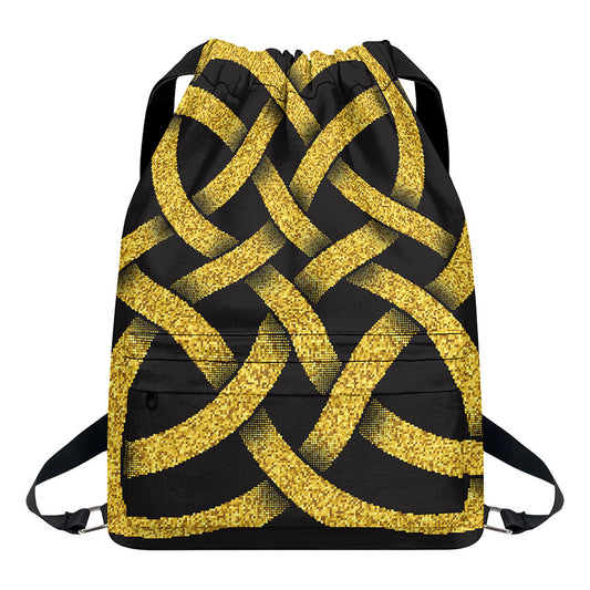 Gold Celtic Knot Symbol Print Drawstring Backpack