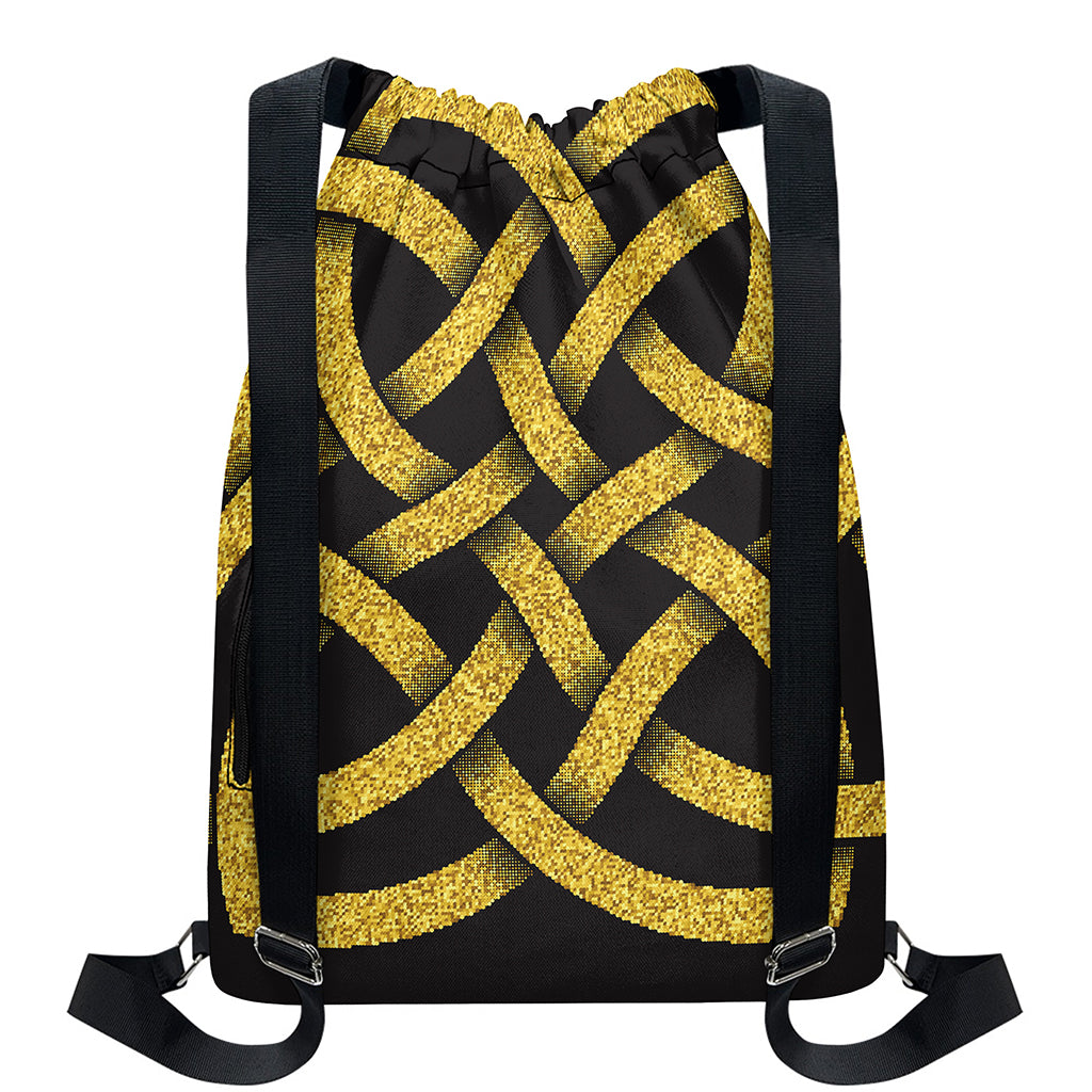 Gold Celtic Knot Symbol Print Drawstring Backpack