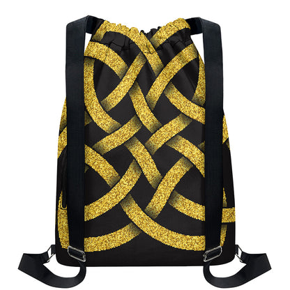 Gold Celtic Knot Symbol Print Drawstring Backpack
