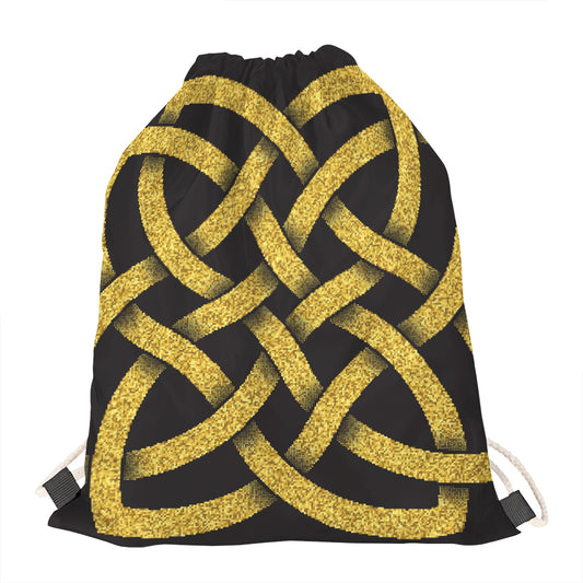 Gold Celtic Knot Symbol Print Drawstring Bag
