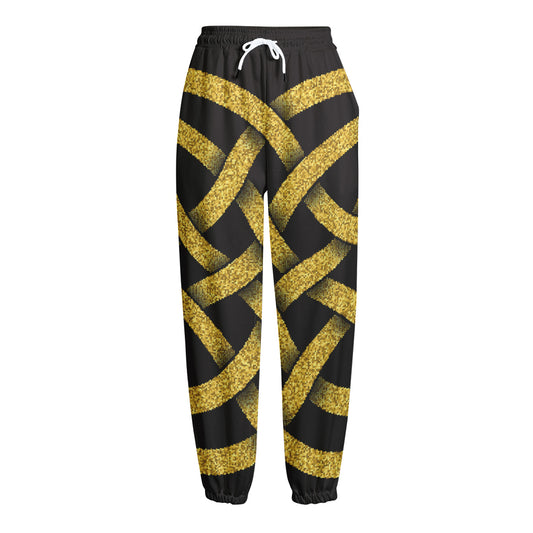 Gold Celtic Knot Symbol Print Fleece Lined Knit Pants