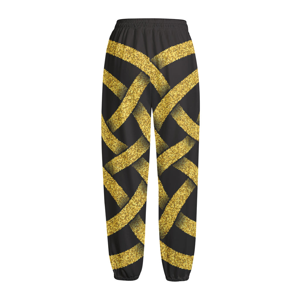 Gold Celtic Knot Symbol Print Fleece Lined Knit Pants