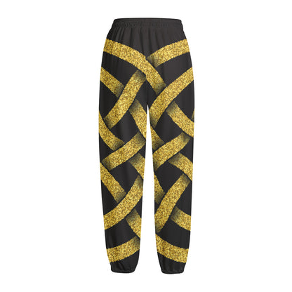 Gold Celtic Knot Symbol Print Fleece Lined Knit Pants