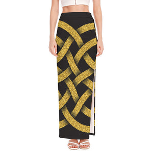 Gold Celtic Knot Symbol Print High Slit Maxi Skirt