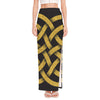 Gold Celtic Knot Symbol Print High Slit Maxi Skirt