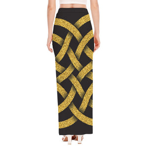 Gold Celtic Knot Symbol Print High Slit Maxi Skirt