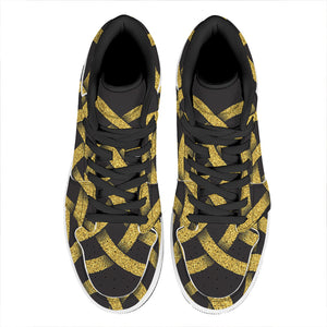 Gold Celtic Knot Symbol Print High Top Leather Sneakers