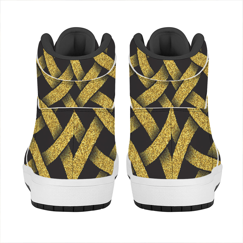 Gold Celtic Knot Symbol Print High Top Leather Sneakers