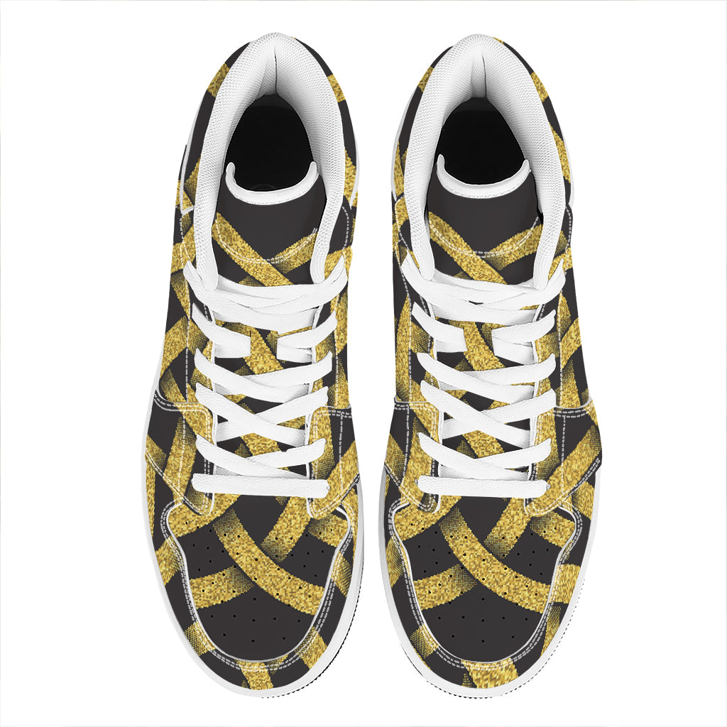 Gold Celtic Knot Symbol Print High Top Leather Sneakers