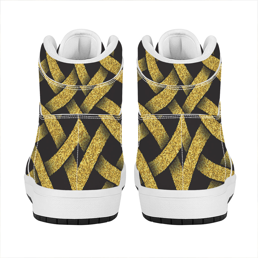 Gold Celtic Knot Symbol Print High Top Leather Sneakers