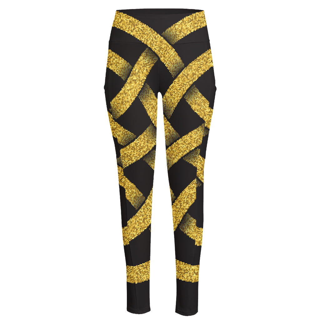 Gold Celtic Knot Symbol Print High-Waisted Pocket Leggings