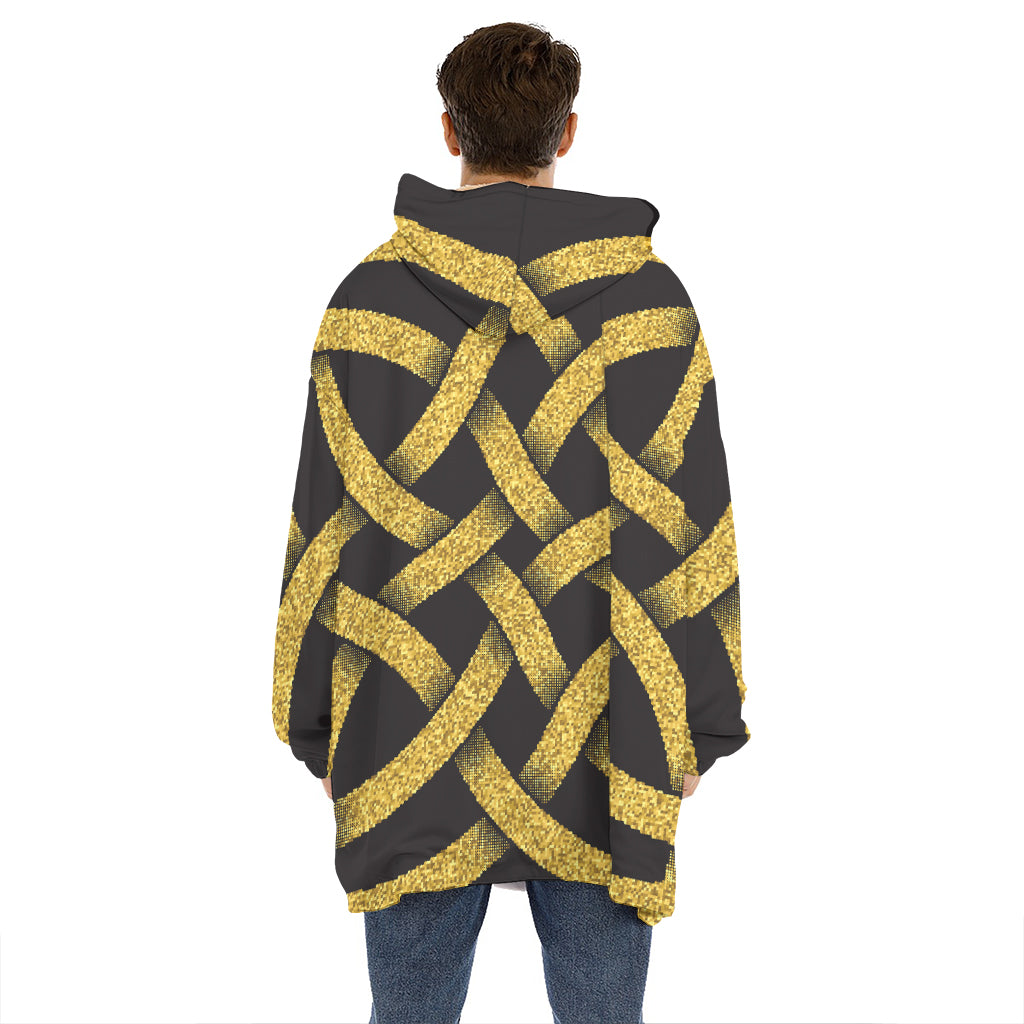 Gold Celtic Knot Symbol Print Hoodie Blanket