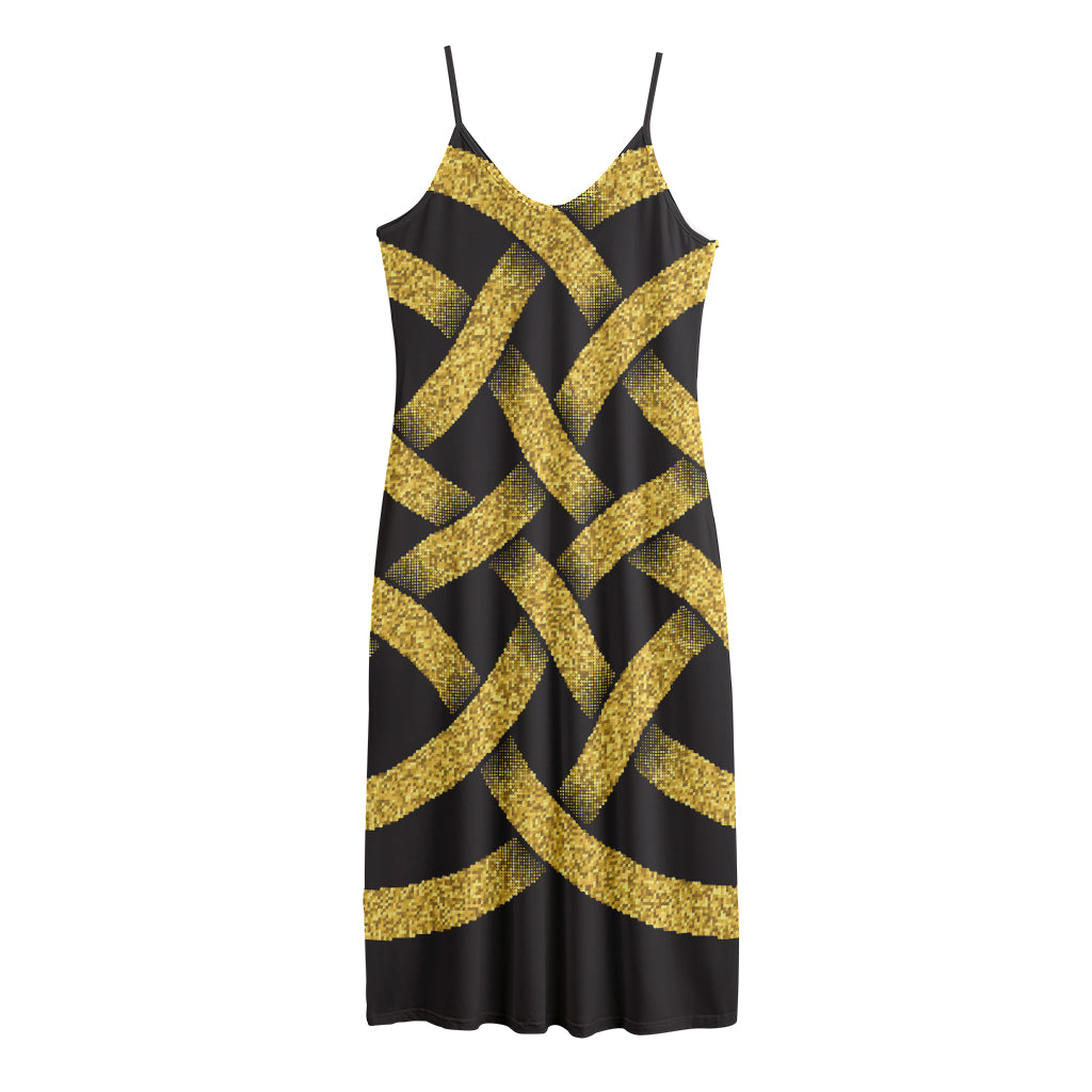 Gold Celtic Knot Symbol Print Jersey Midi Cami Dress