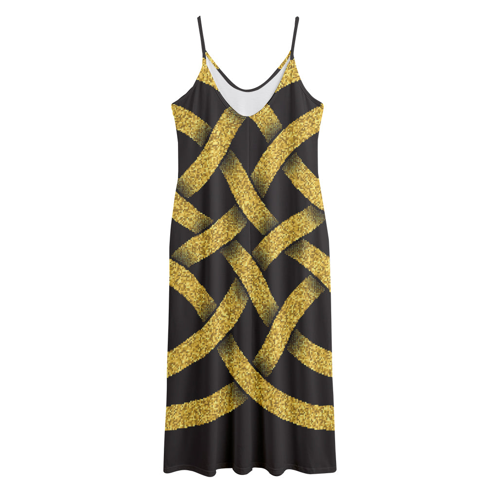 Gold Celtic Knot Symbol Print Jersey Midi Cami Dress