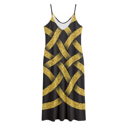Gold Celtic Knot Symbol Print Jersey Midi Cami Dress