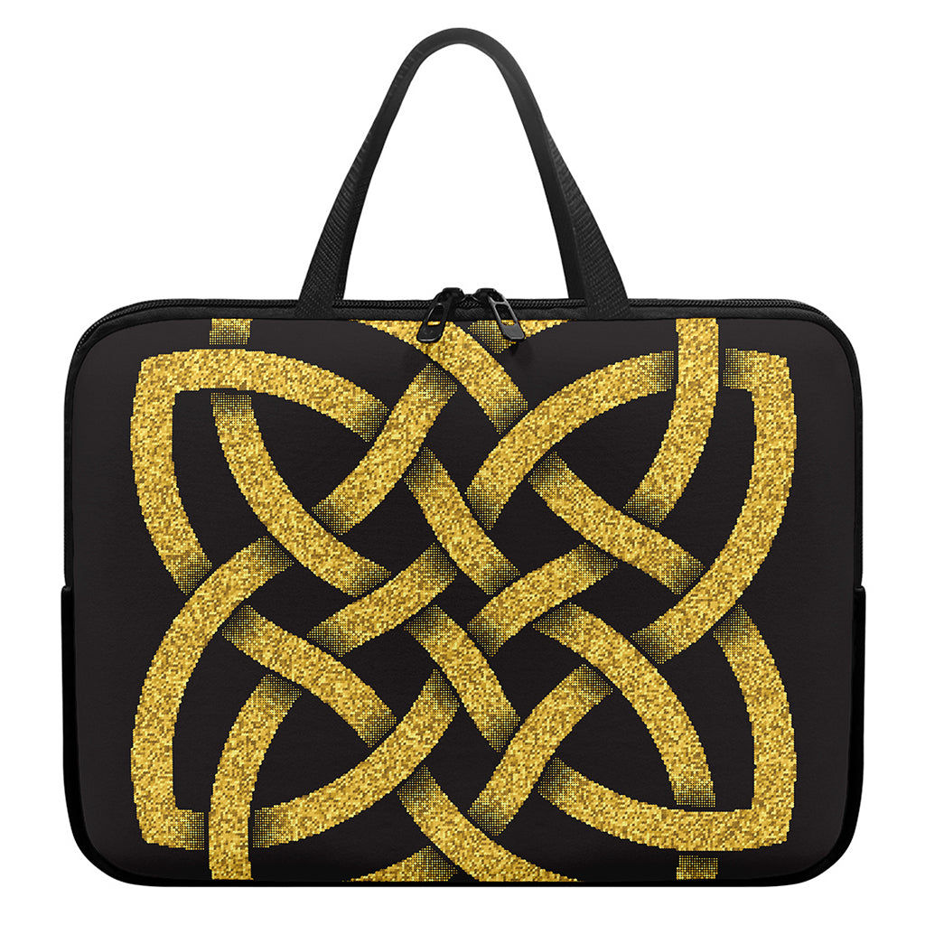Gold Celtic Knot Symbol Print Laptop Sleeve With Handle