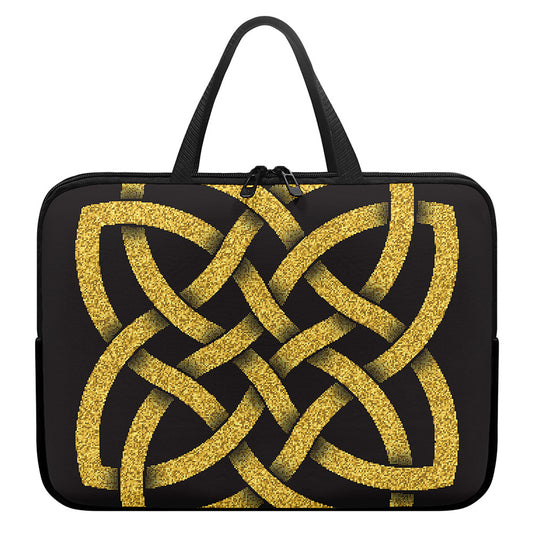 Gold Celtic Knot Symbol Print Laptop Sleeve With Handle