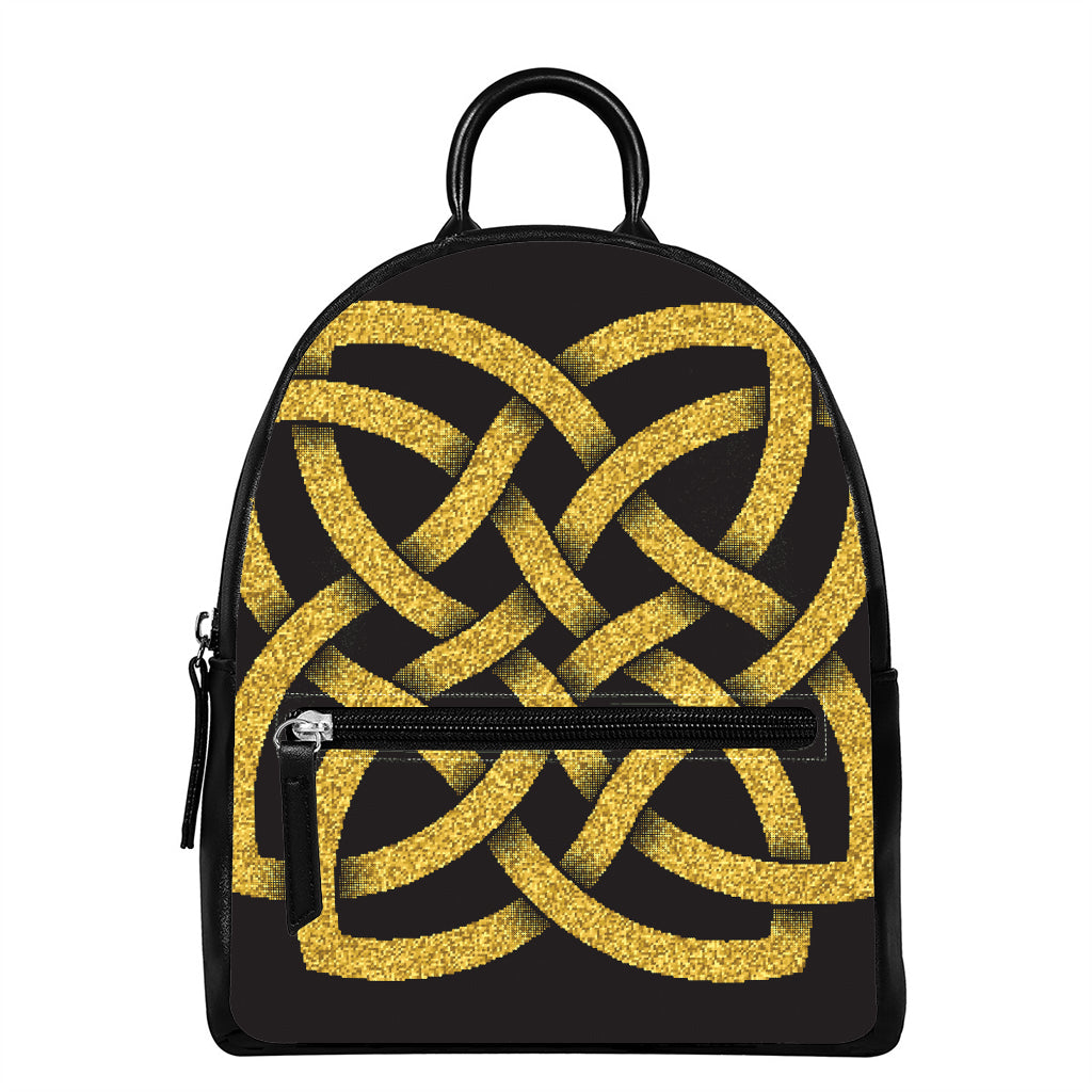 Gold Celtic Knot Symbol Print Leather Backpack