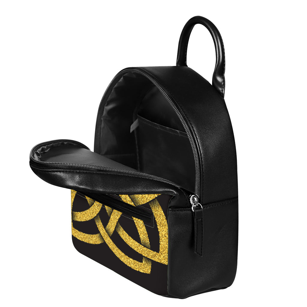 Gold Celtic Knot Symbol Print Leather Backpack