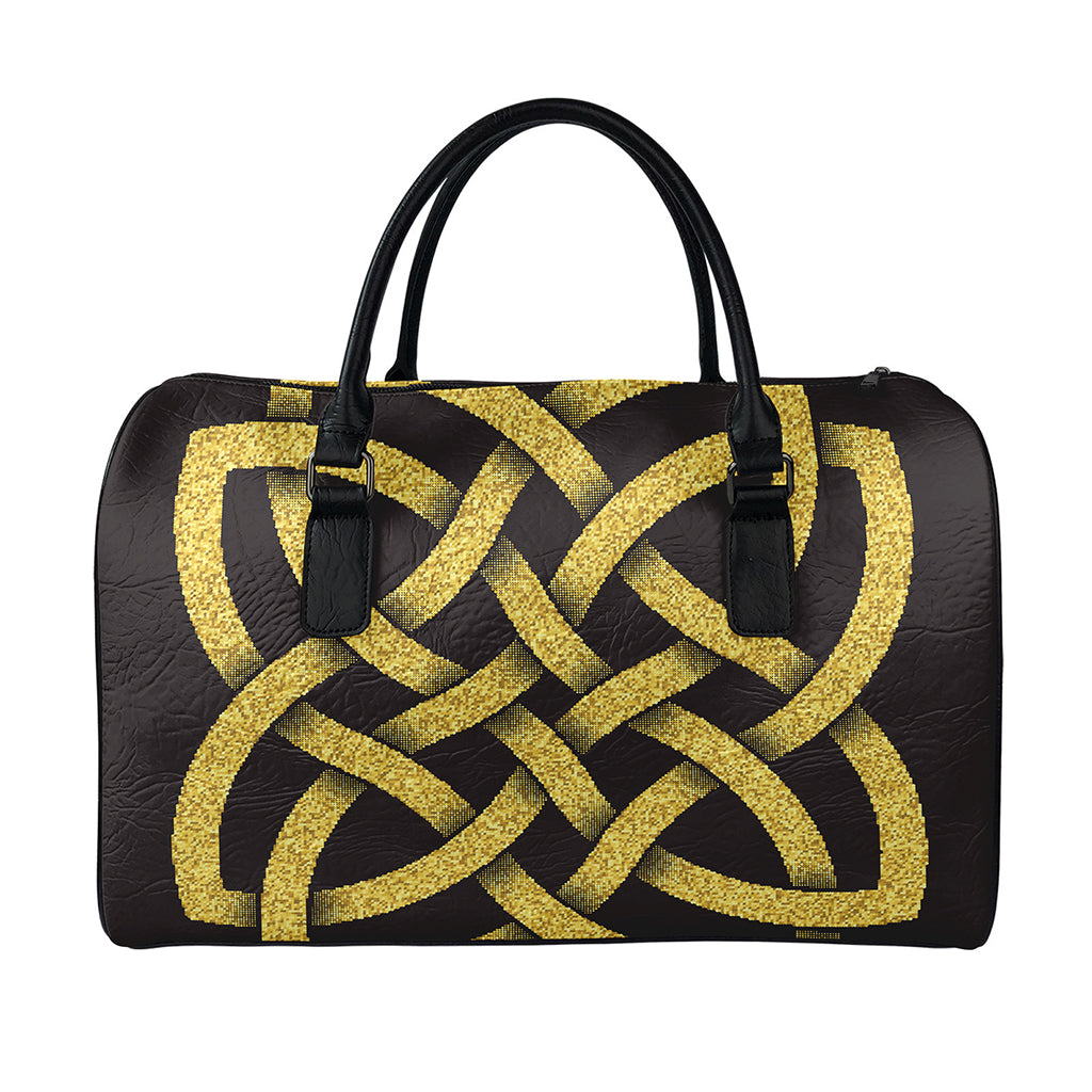 Gold Celtic Knot Symbol Print Leather Duffle Bag