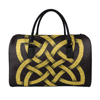 Gold Celtic Knot Symbol Print Leather Duffle Bag