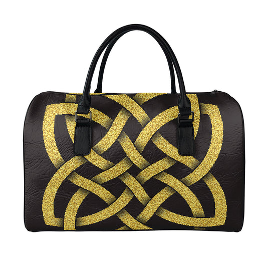 Gold Celtic Knot Symbol Print Leather Duffle Bag