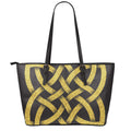 Gold Celtic Knot Symbol Print Leather Tote Bag With Zipper