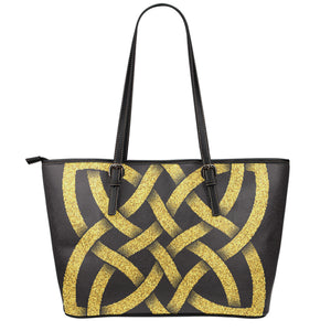 Gold Celtic Knot Symbol Print Leather Tote Bag