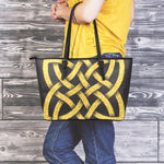 Gold Celtic Knot Symbol Print Leather Tote Bag